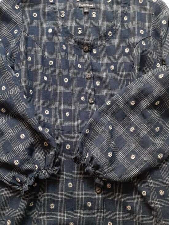 Toad&Co Maple Button Front Long Sleeve Dress Blue Navy Small Dobby Size L - Picture 8 of 12